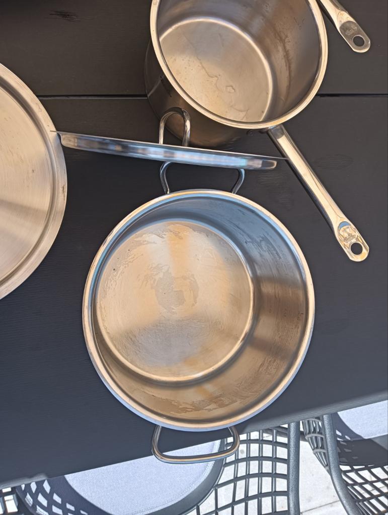 Fissler Pannenset - 2 kookpannen, koekenpan, braadpan, Gebruikt, Pannenset, Ophalen of Verzenden, Rvs