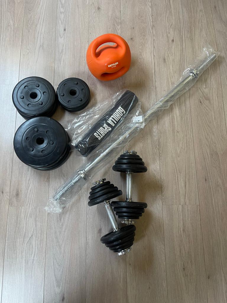 Complete Fitness Set: Stang, Halters, Kettlebell, Foamroller, Ophalen, Zo goed als nieuw, Armen, Dumbbell