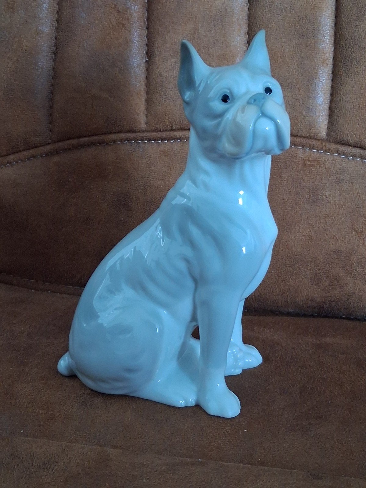 Vintage porseleinen hond Boxer Lichtgrijs hoogglans Jaren 60, Ophalen of Verzenden, Zo goed als nieuw, Dier