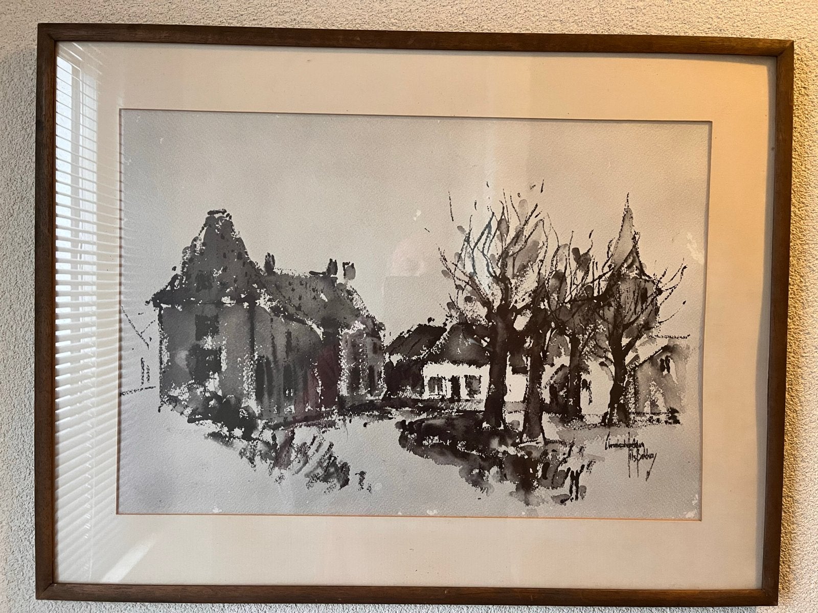 Dorpsgezicht Linschoten - Jits Bakker, Realistisch, Ophalen of Verzenden, Gesigneerd, Aquarel