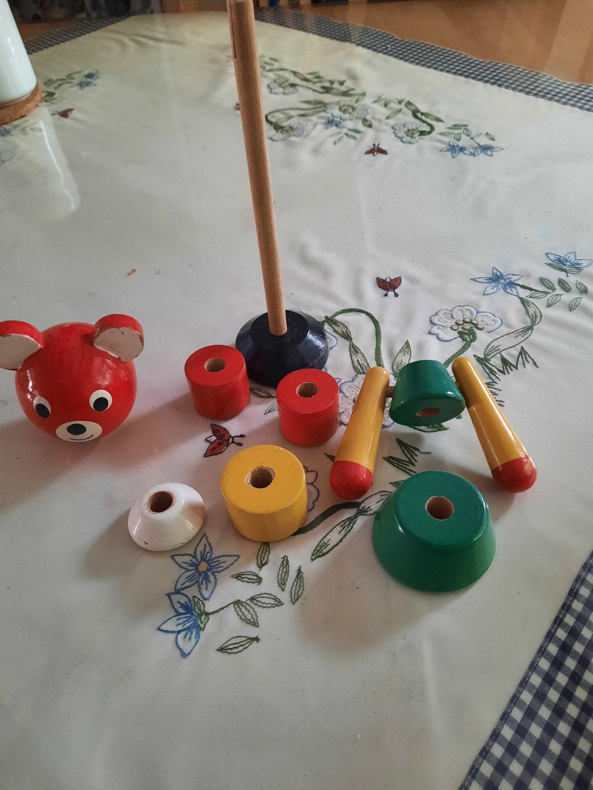 Vintage houten stapelbeer - educatief speelgoed, Ophalen of Verzenden, Gebruikt
