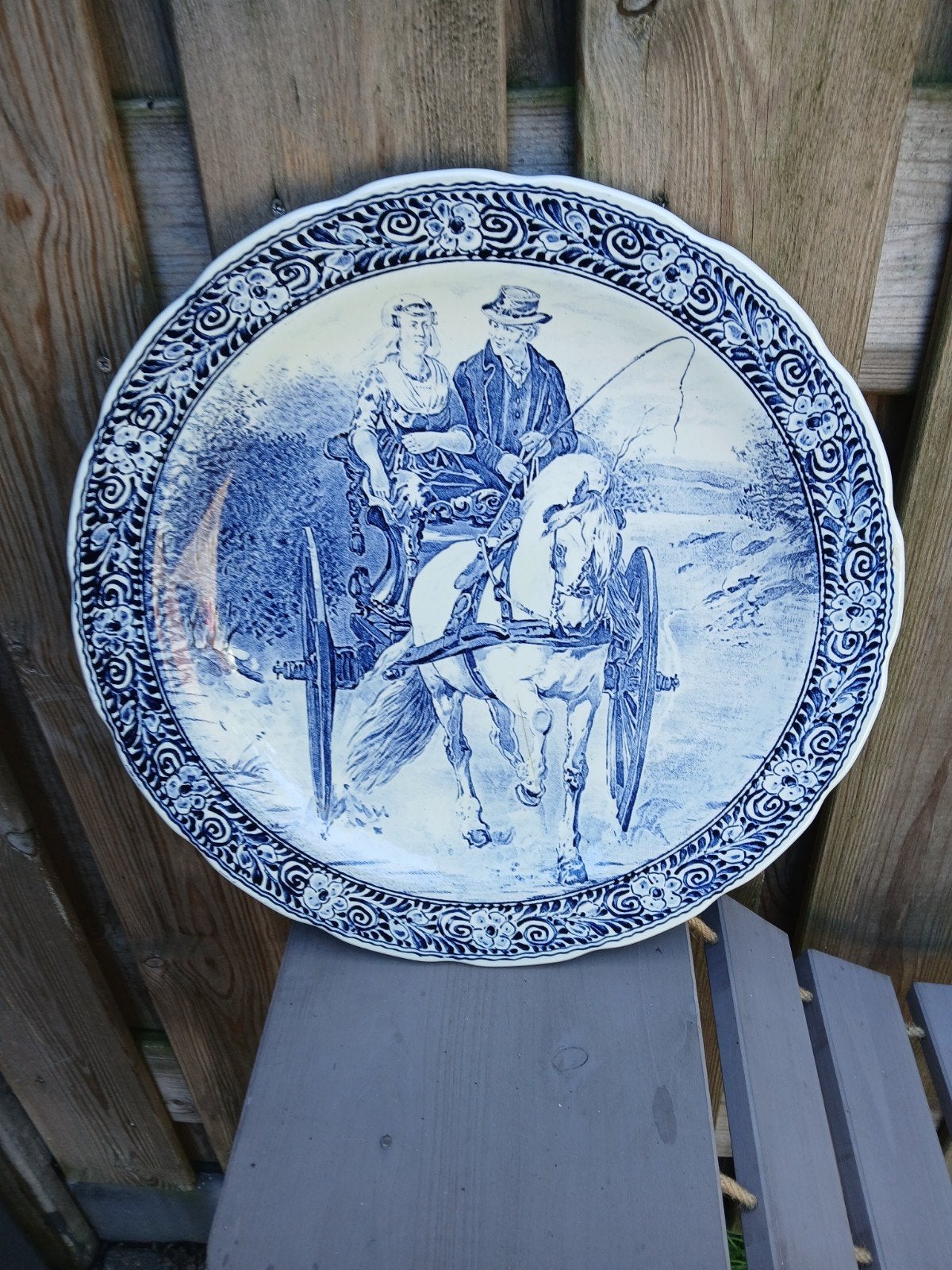 3 mooie Delfts Blauwe borden met paarden afbeelding, Antiek en Kunst, Ophalen