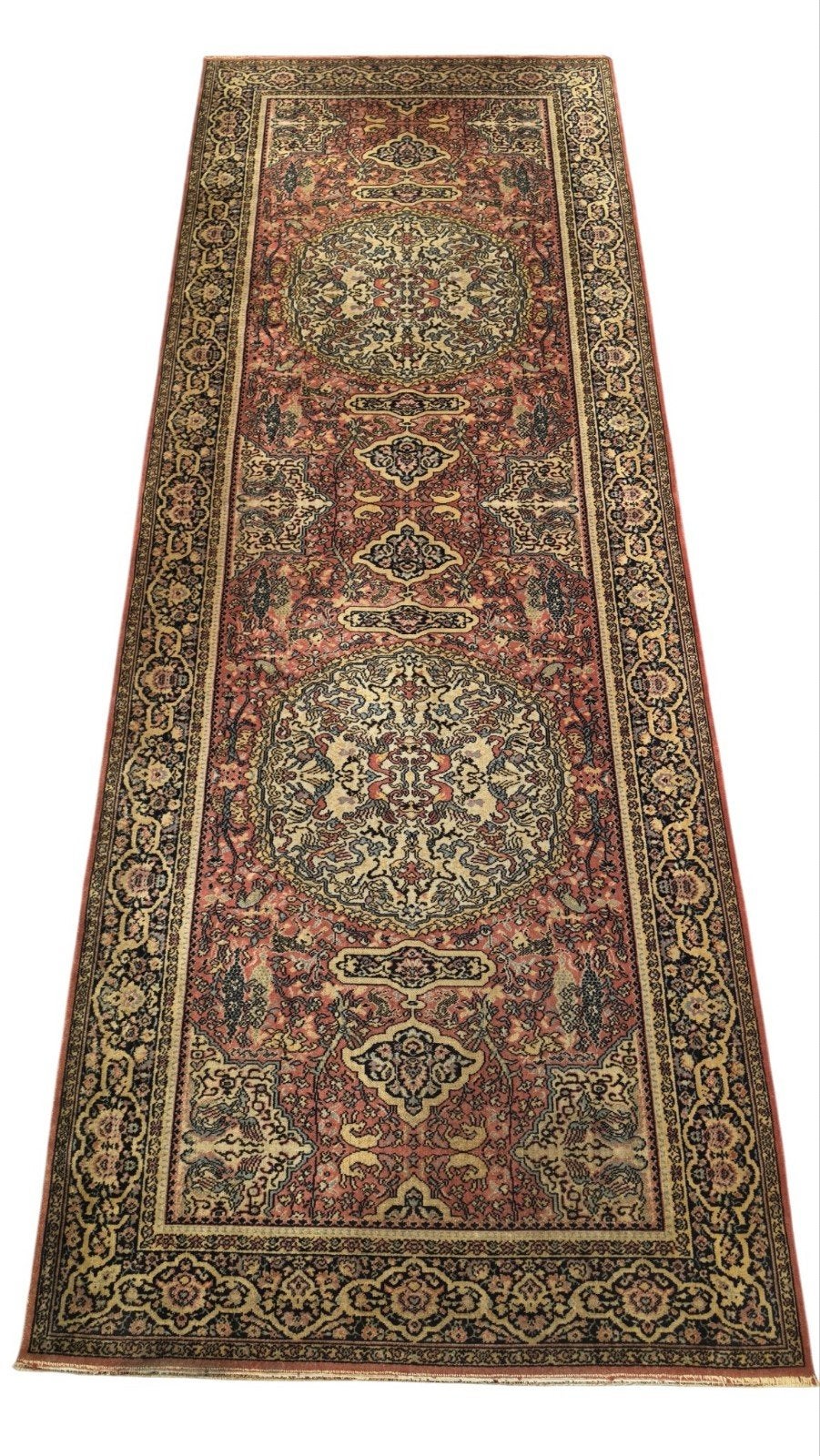 Vintage oosters wol Isfahan tapijt loper floral 137x373cm, Gebruikt, Oosters, Klassiek, Vintage, 100 tot 150 cm, 200 cm of meer