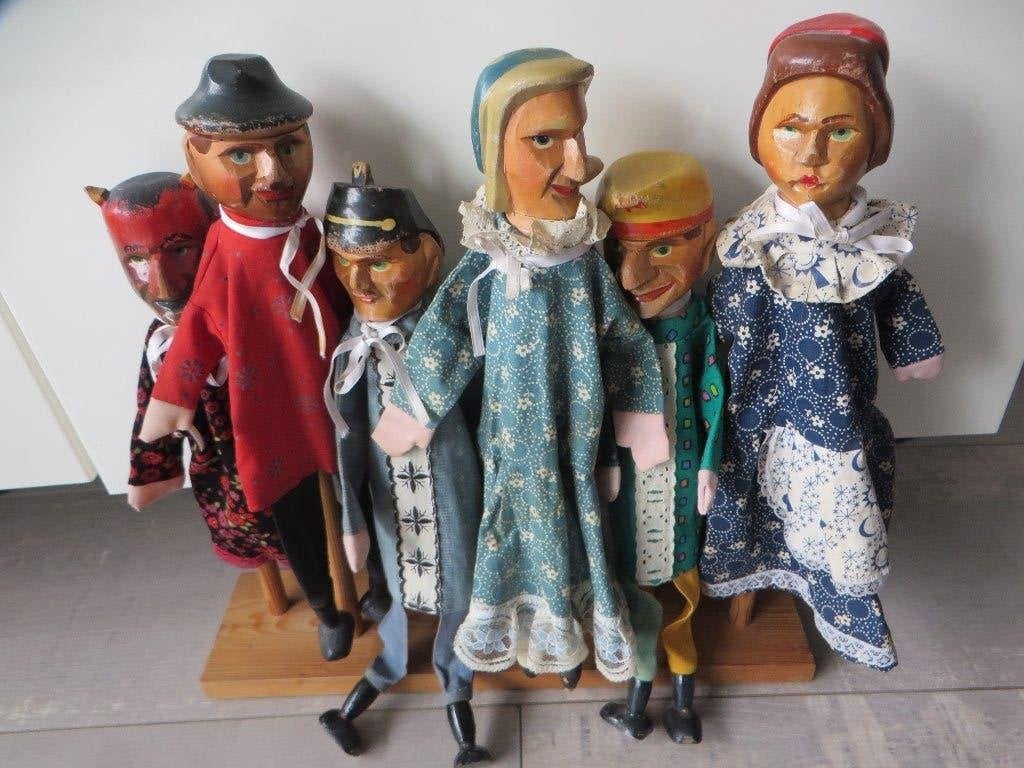 Vintage poppenkastpoppen (houten koppen), Ophalen of Verzenden, Gebruikt, Overige typen