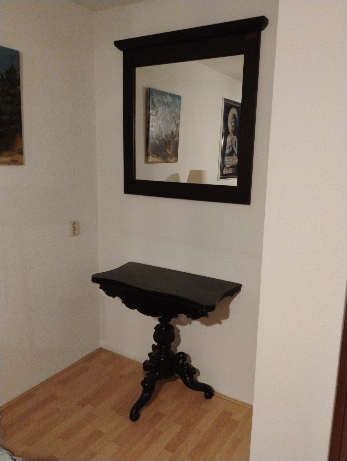 Antieke bijzettafel met spiegel - Zwart, inklapbaar, Antiek en Kunst, Ophalen