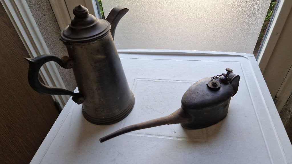 antieke koperen koffiepot en oliepot, Antiek en Kunst, Antiek | Koper en Brons, Ophalen, Koper
