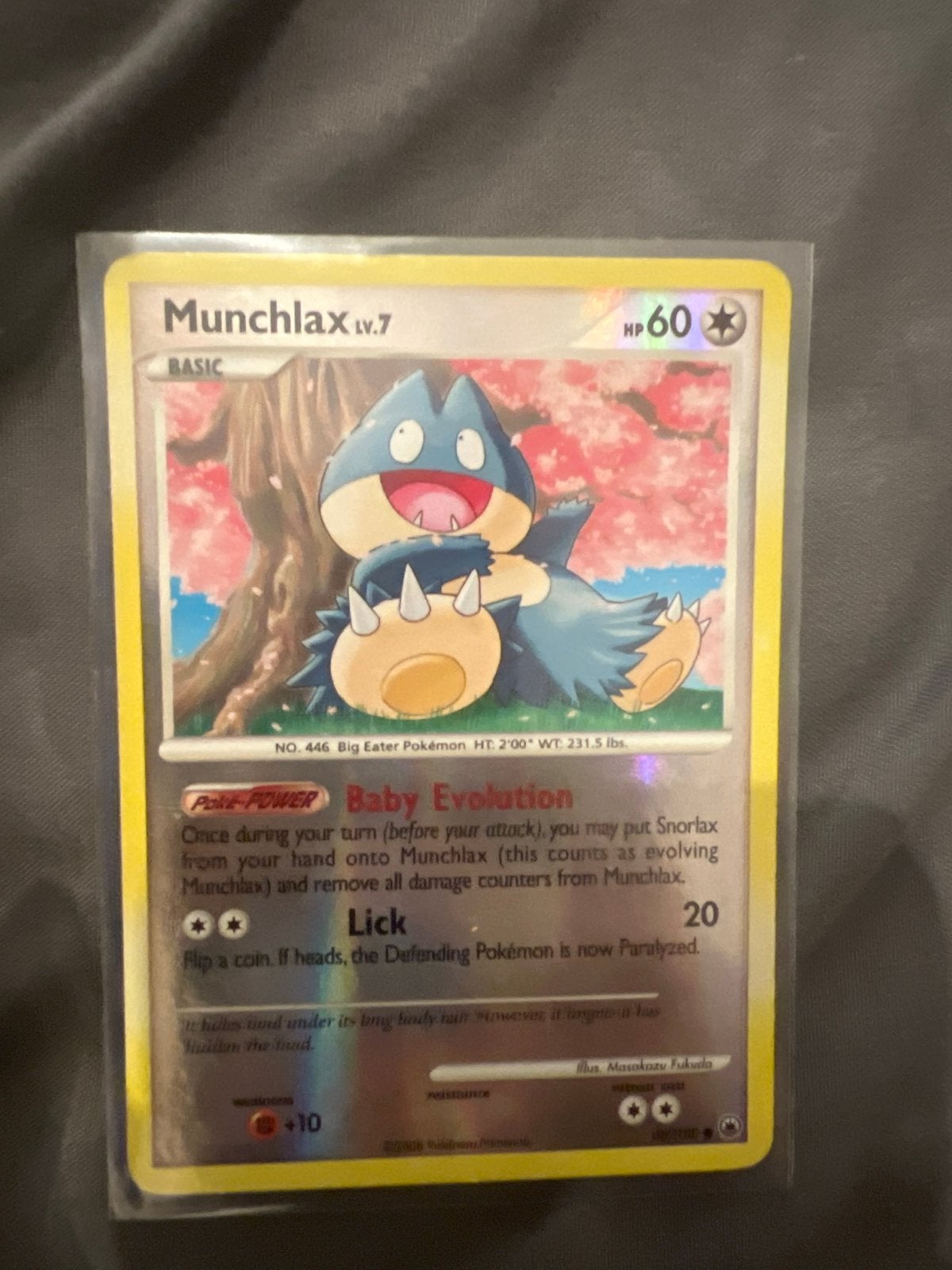Munchlax LV.7 Pokémon Kaart - Holo Rare, Ophalen of Verzenden, Zo goed als nieuw, Losse kaart, Foil