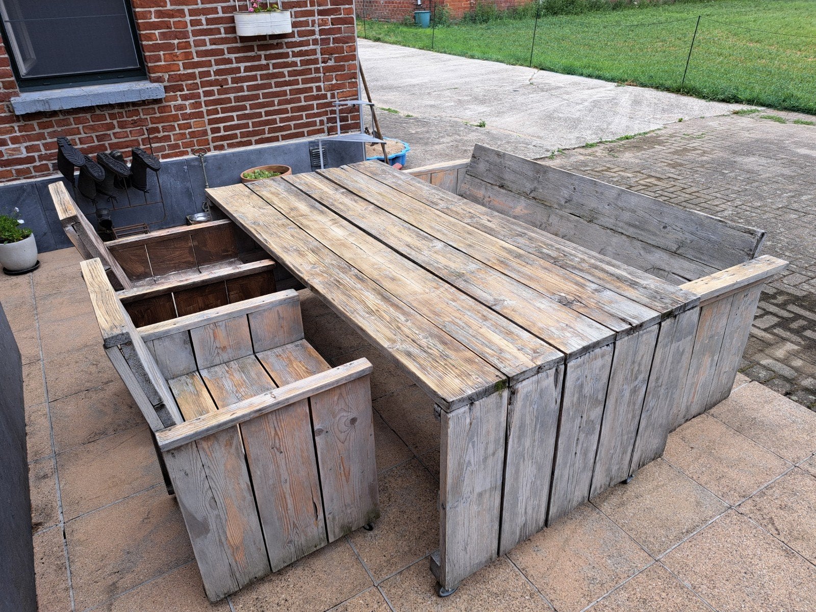 Tuinset in steigerhout, Ophalen, 5 zitplaatsen, Gebruikt, Bank