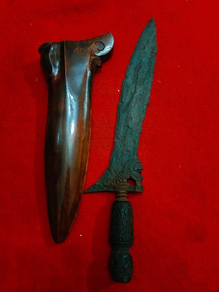 Antieke Kris Bethok Singa Pamor Keleng Sandang Walikat SVD00, Wapen, Verzenden, Overige materialen, Indonesië