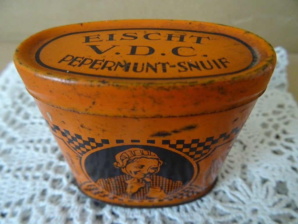 Antiek blikje Van der Cruyssens Deynze extra pepermunt-snuif, Verzamelen, Blikken, Ophalen of Verzenden, Gebruikt, Overige, Overige merken