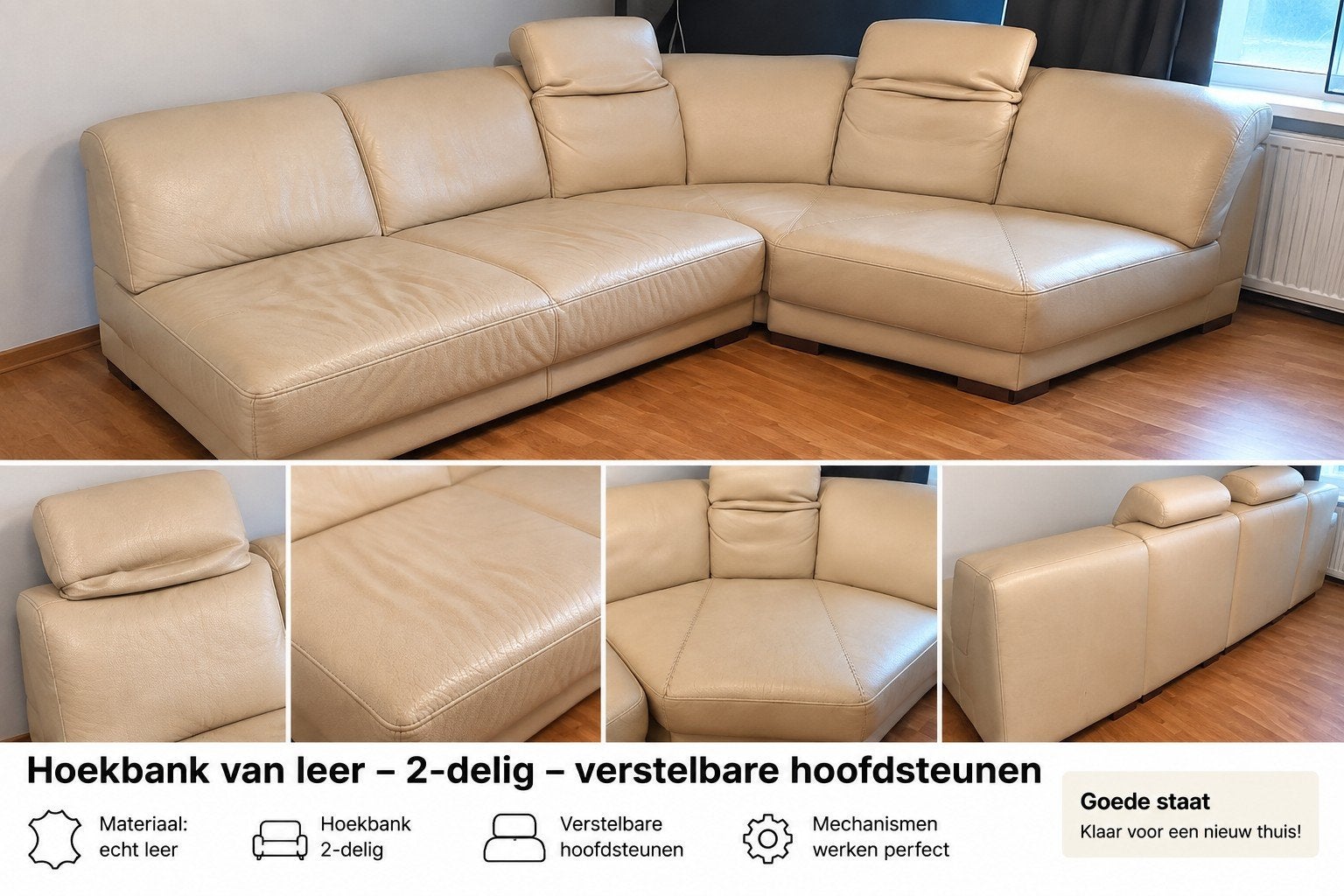 Hoekbank van echt leer, Huis en Inrichting, Ophalen, Gebruikt, Leer