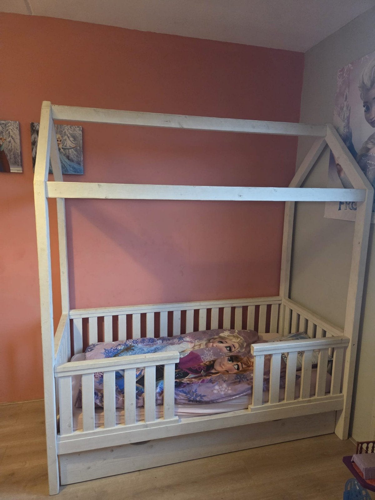 Wit massief houten kinderbed met matras, Ophalen, Gebruikt, 70 tot 85 cm, Matras