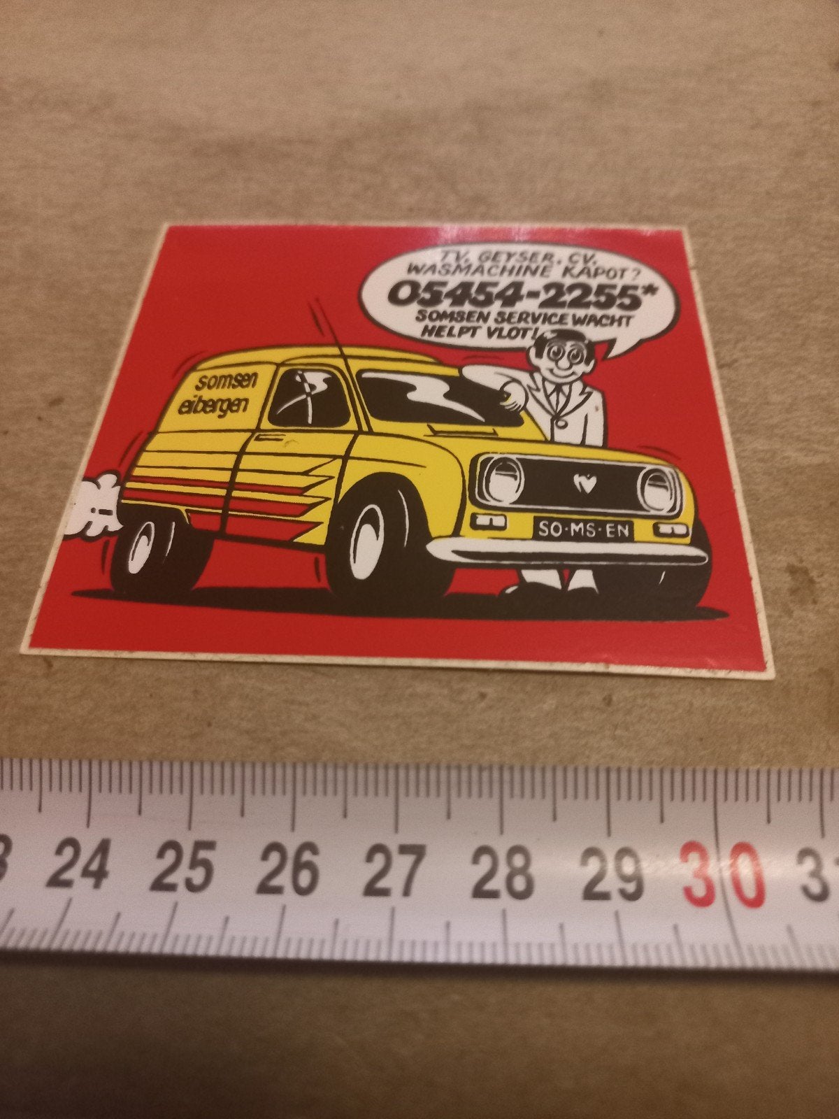 Vintage Somsen Eibergen Sticker - Renault 4 reclame, Verzamelen, Stickers, Ophalen of Verzenden, Gebruikt, Auto of Motor