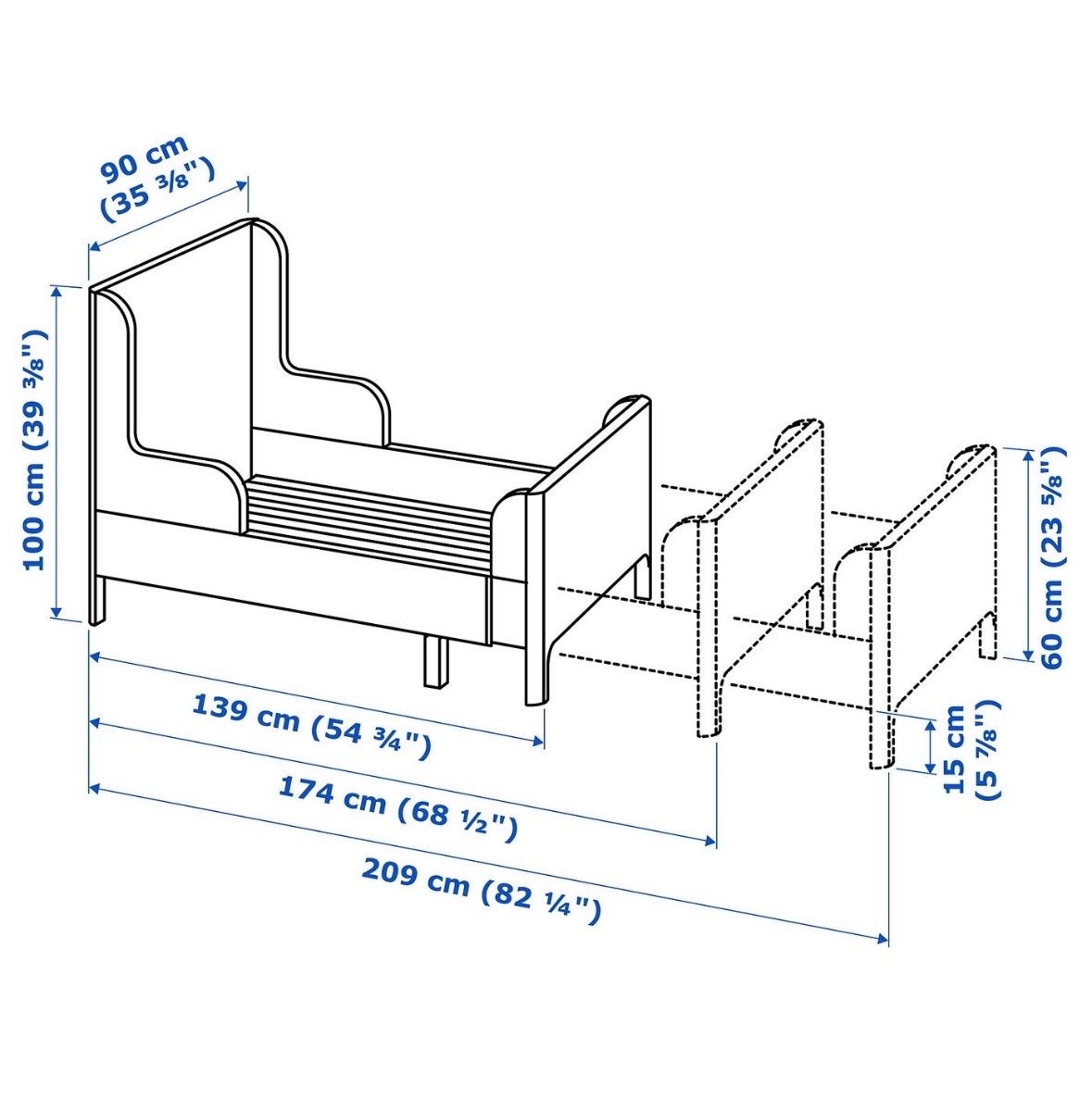 IKEA BUSUNGE meegroeibed roze, Ophalen, 80 cm, 200 cm, Verstelbaar