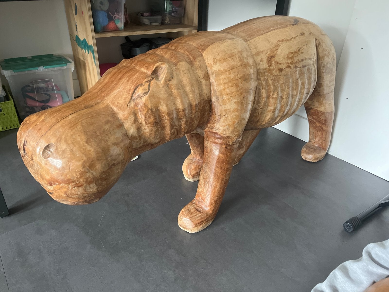 Houten Nijlpaard Decoratie - Handgesneden, Ophalen, Hout, Bruin, Landelijk