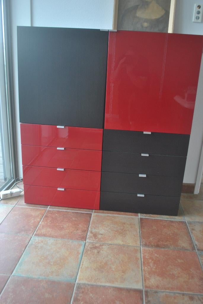 Wandmeubel, kast, hoogglans, zwart, rood, met lades, Ophalen, Gebruikt, Met deur(en), 100 tot 150 cm