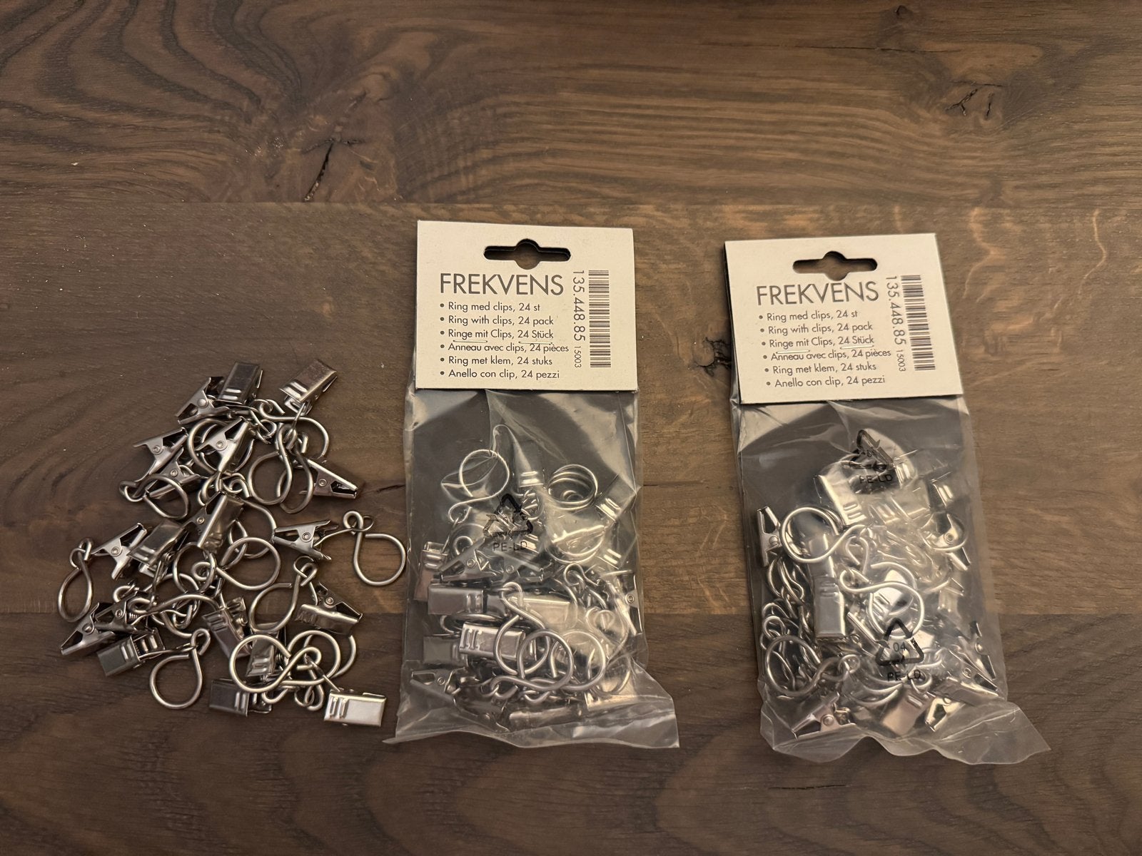IKEA Frekvens gordijnringen met clips, 24 stuks, Met haken, Metaal, Ophalen of Verzenden, Zo goed als nieuw