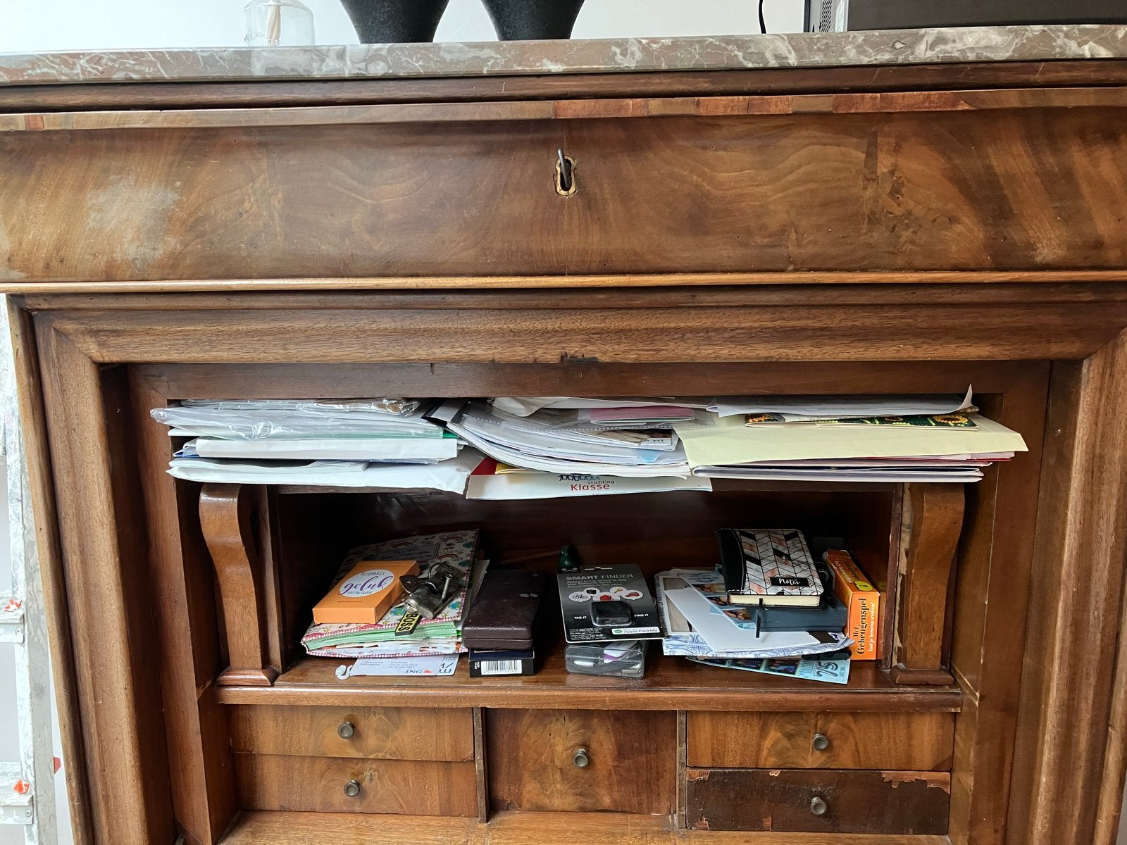 Antiek Secretaire met Marmeren Blad, Antiek en Kunst, Ophalen