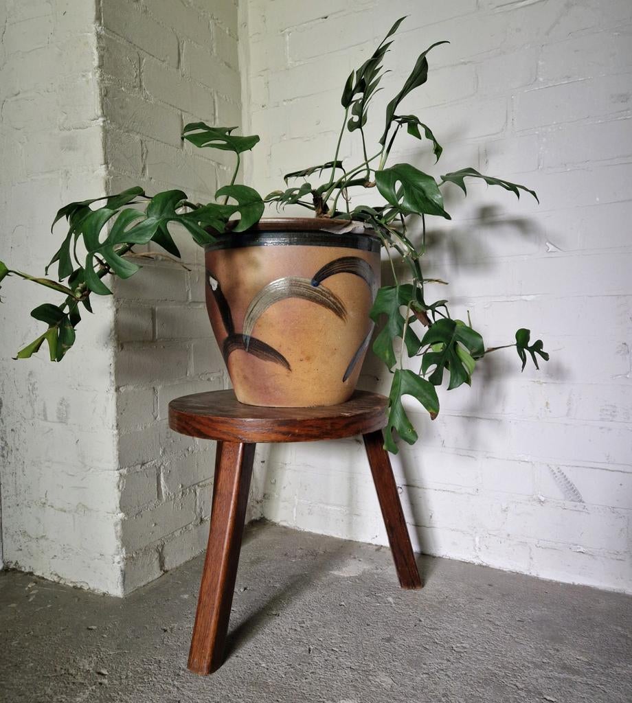 Grote houten plantenkruk - 30cm diameter, 3 poten, Ophalen, Gebruikt, Hout