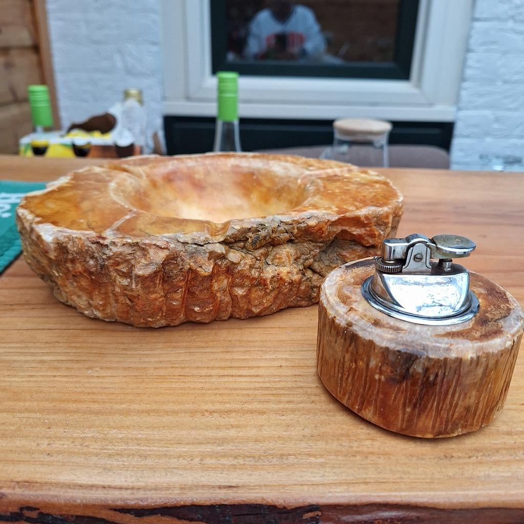 Vintage Marmeren Asbak en Aansteker Set, Antiek en Kunst, Ophalen of Verzenden