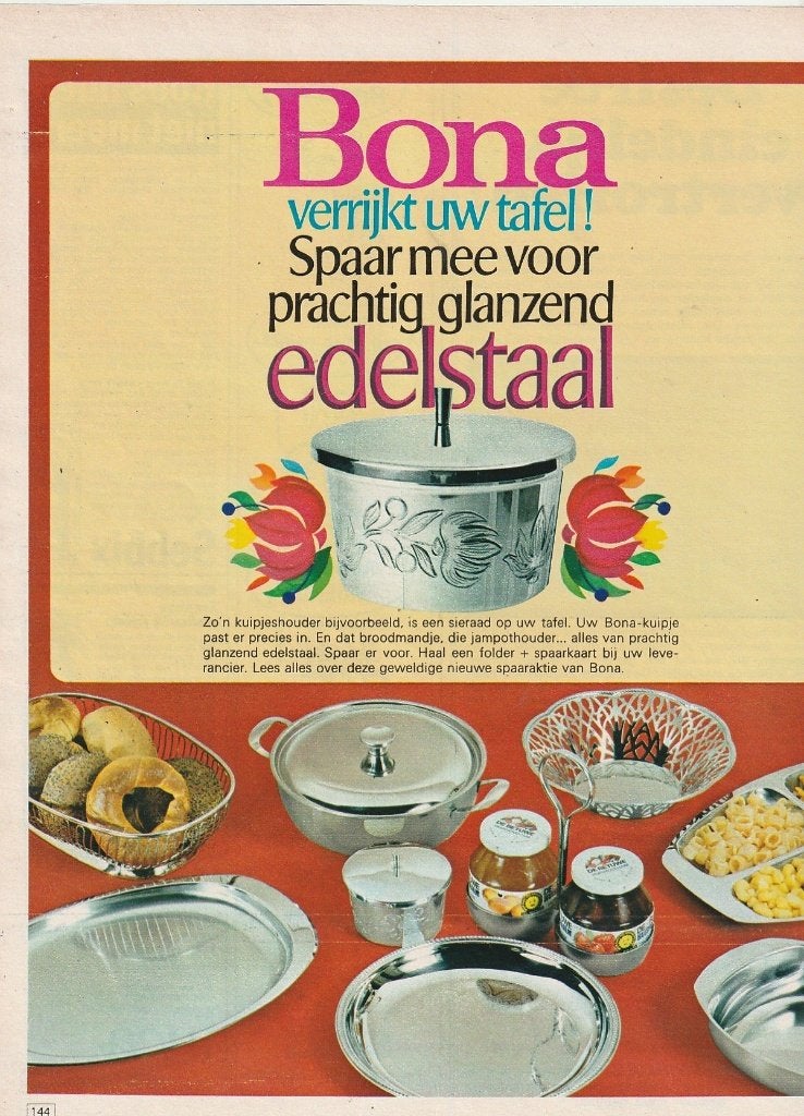 retro reclame 1969 Bona actie botervloot schaal jampothouder, Verzamelen, Verzenden, Overige typen