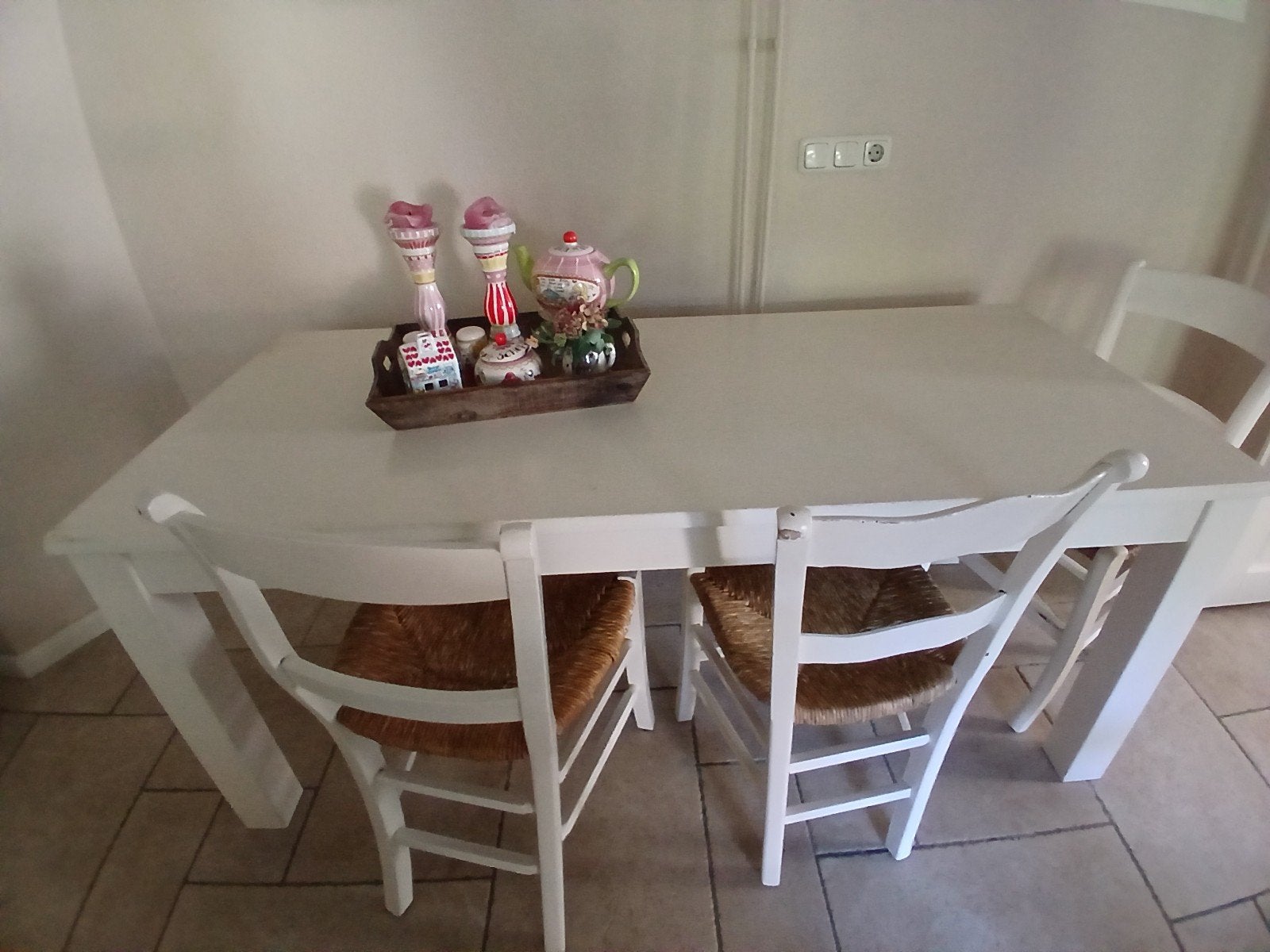 Witte eettafel 180x80, Ophalen, Gebruikt, 50 tot 100 cm, Landelijk
