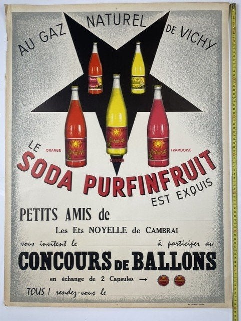 poster Soda purfinfruit jaren 1940, Verzamelen, Posters, Ophalen of Verzenden, Zo goed als nieuw, A1 t/m A3, Film en Tv