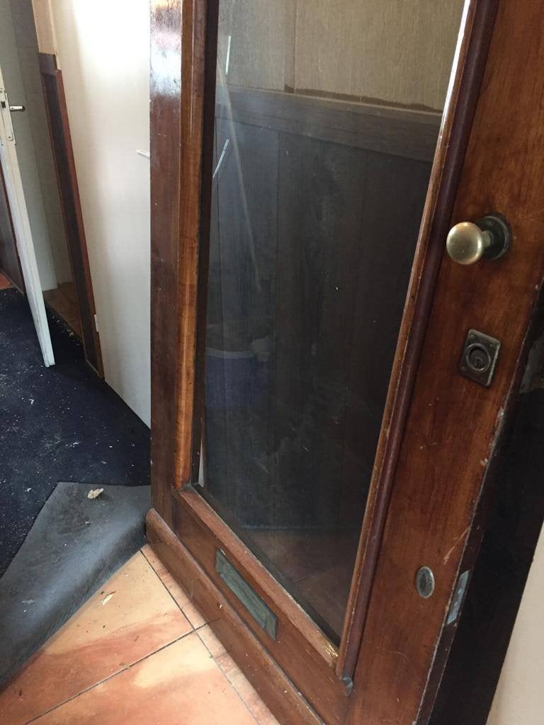 Houten voordeur met glas, Ophalen, Gebruikt, 80 tot 100 cm, 215 cm of meer