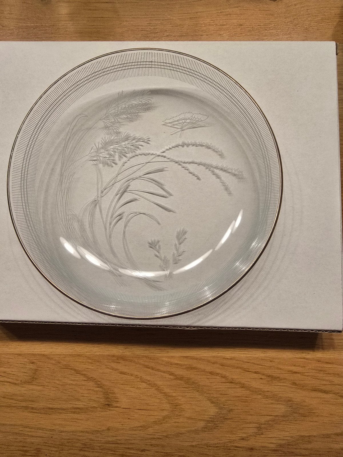 Vintage glazen bord met gouden rand en graanmotief, Ophalen of Verzenden