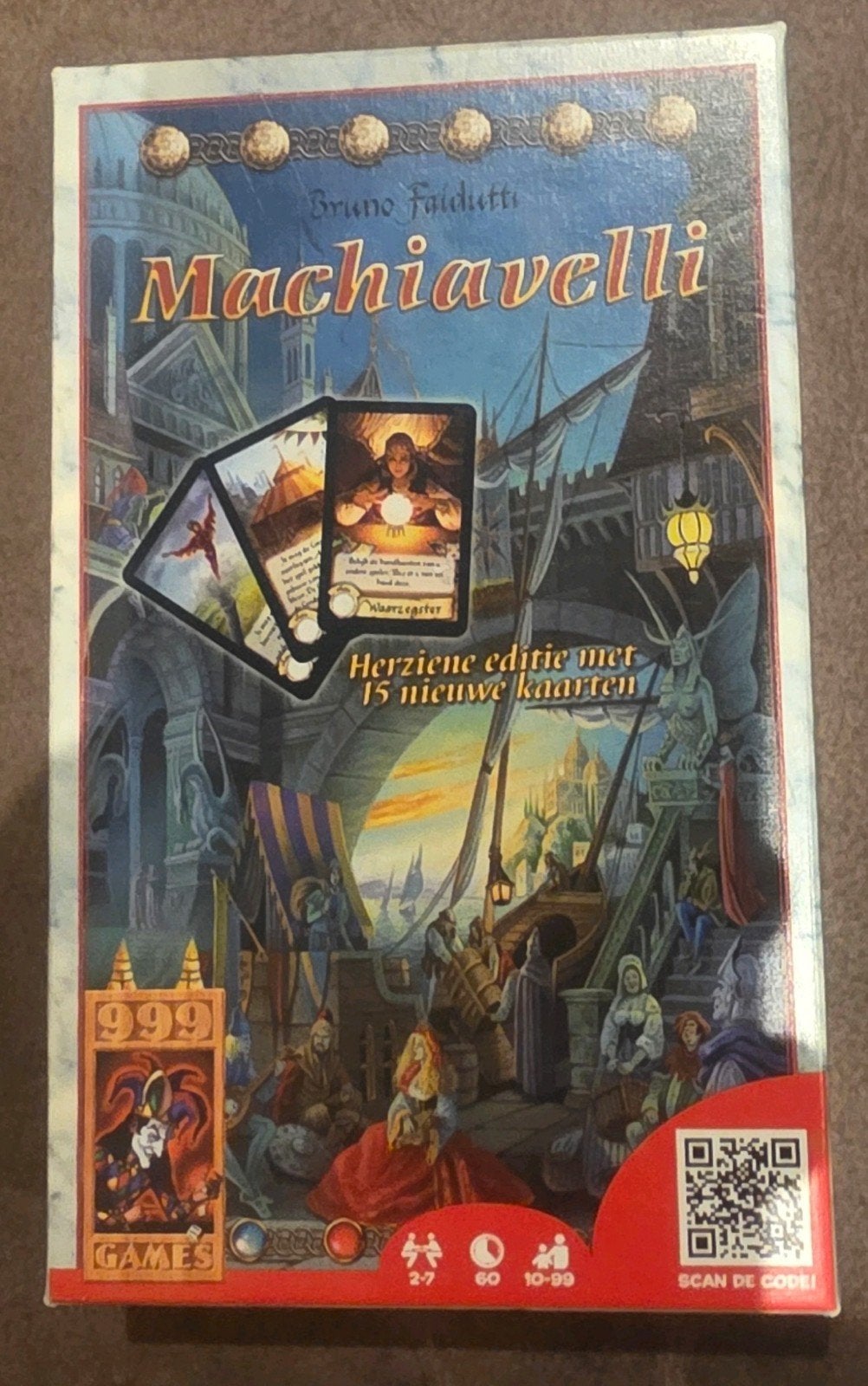 Machiavelli Bordspel - Herzien editie met 15 nieuwe kaarten, Vijf spelers of meer, Ophalen of Verzenden, Zo goed als nieuw, 999 Games