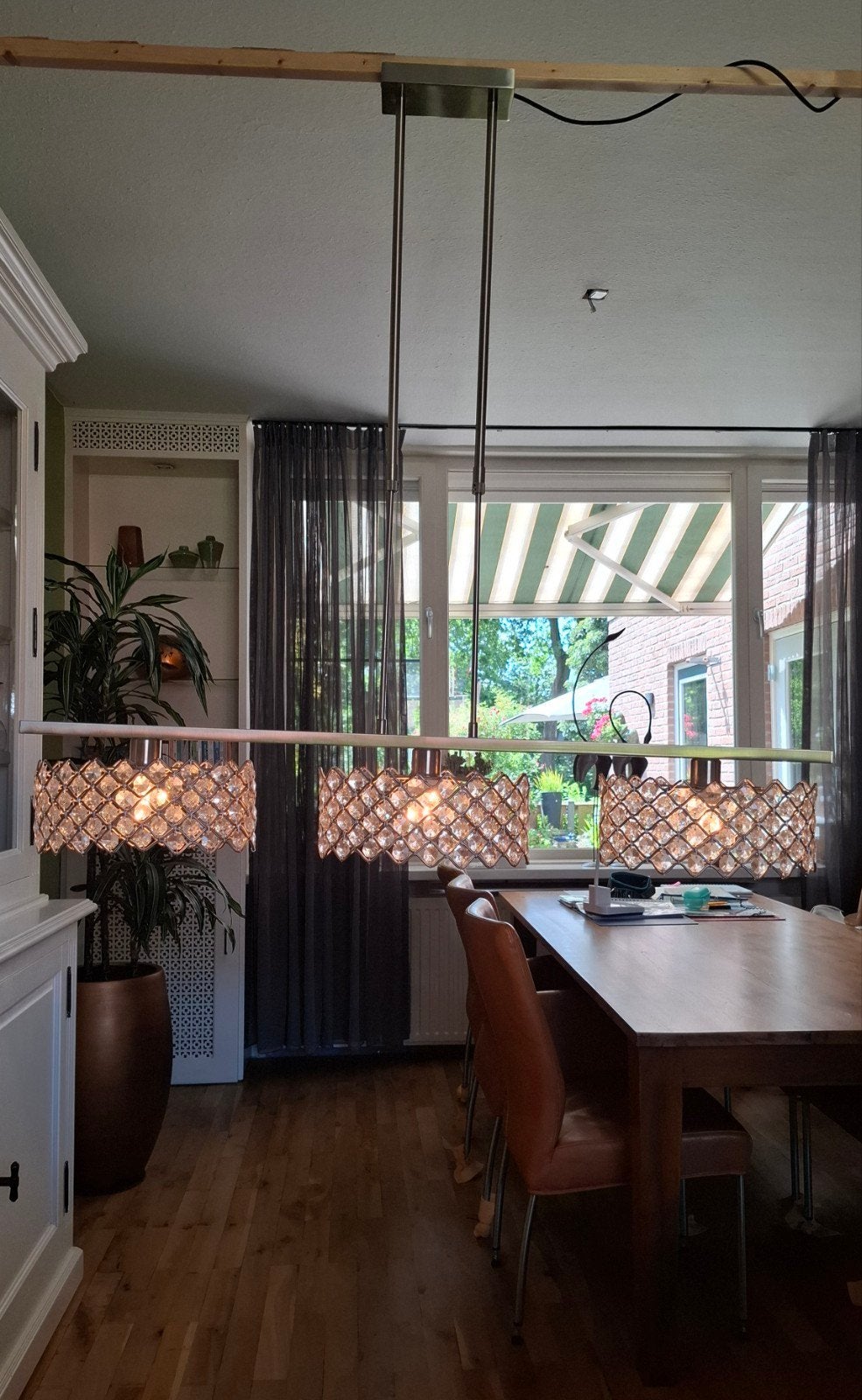 Hanglamp rvs met 3 kappen, Huis en Inrichting, Lampen | Hanglampen, Ophalen