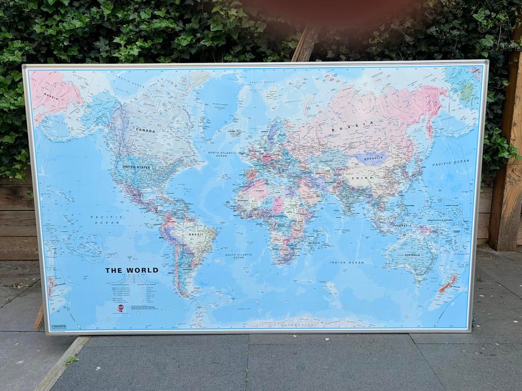 Grote Wereldkaart op whiteboard, P. Van Dijk BV, 200x123cm, Boeken, Atlassen en Landkaarten, Gelezen, Landkaart, Wereld, 2000 tot heden