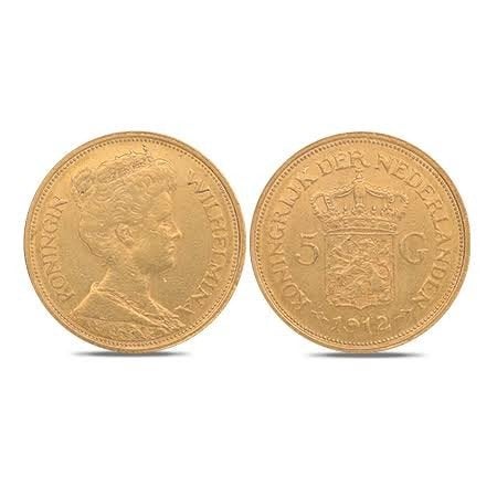 Gouden 5 Gulden Koningin Wilhelmina 1912, Postzegels en Munten, 5 gulden, Koningin Wilhelmina, Losse munt, Goud