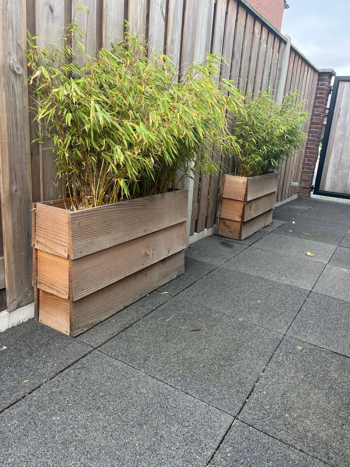 Houten plantenbakken met bamboe voor tuin of balkon, Ophalen, Gebruikt, 100 cm of meer, Balkon