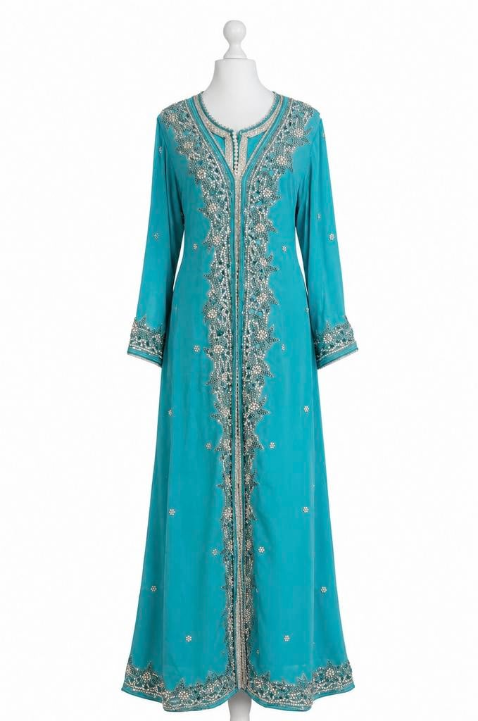Marokkaanse takchita sari met bijpassende riem 2 delig, Kleding | Dames, Gelegenheidskleding, Maat 38/40 (M), Overige typen, Blauw