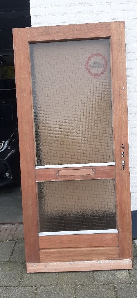 Buitendeur met draadglas, Ophalen, 80 tot 100 cm, 200 tot 215 cm, Hout