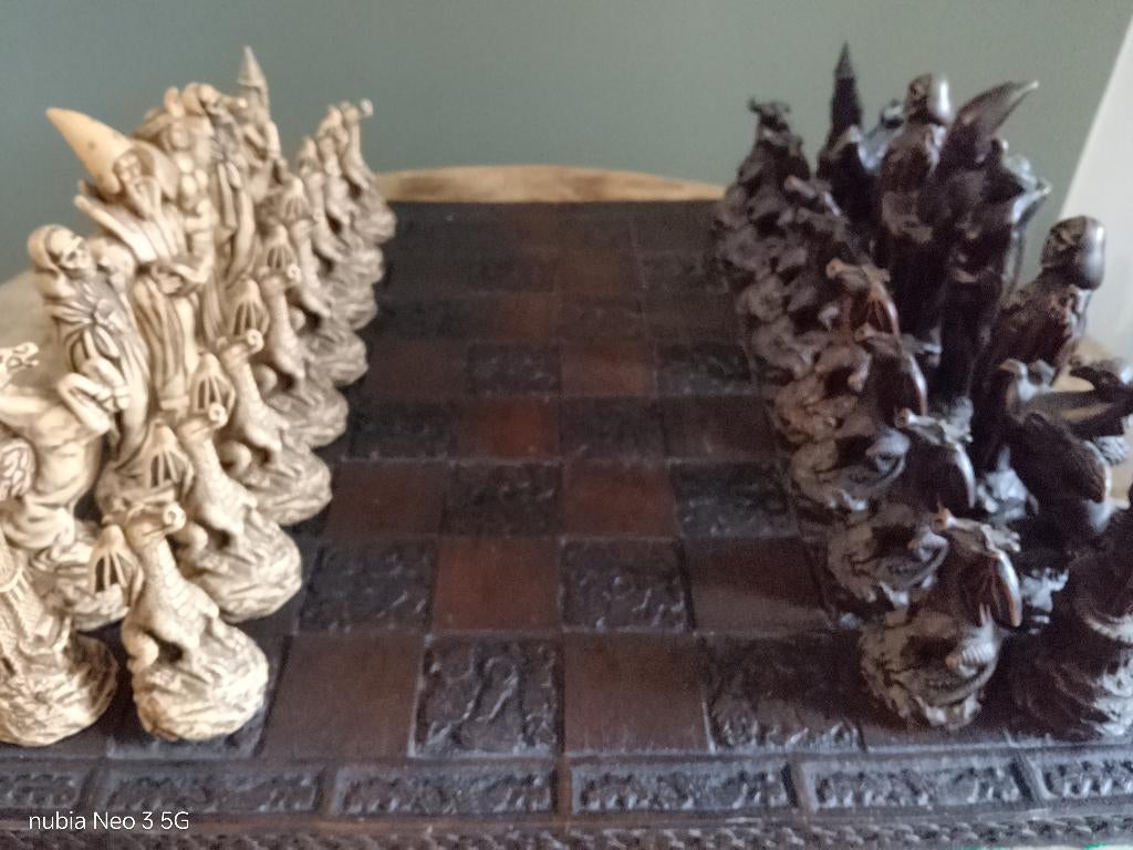 Groot Schaakspel Merlijn Zwaar Steen Hardhouten Bord 14cm, Een of twee spelers, Ophalen of Verzenden, Zo goed als nieuw