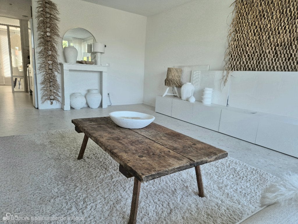 Oude massief hout slagerstafel salontafel Woontheater Hoffz, Ophalen, 100 tot 150 cm, Boho Ibiza Landelijke Vintage Aura Peeperkorn India Chinese