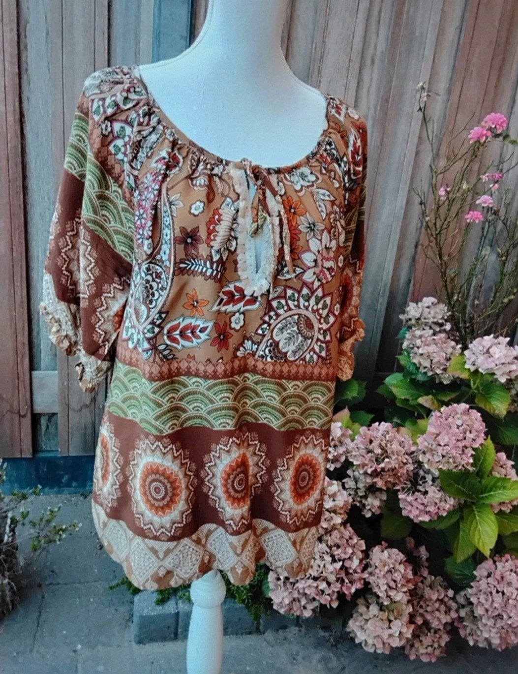 Bruine boho blouse Triple Nine, Ophalen of Verzenden, Zo goed als nieuw, Maat 42/44 (L), Bruin