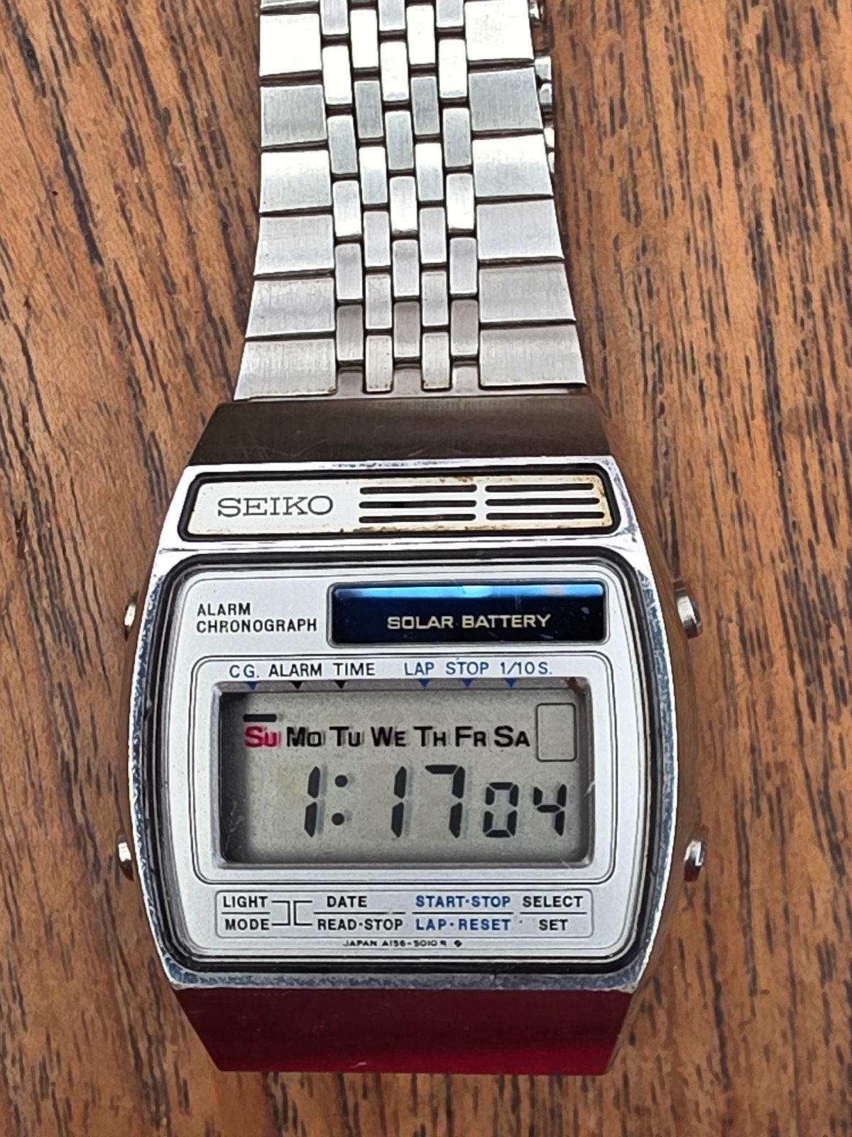 Vintage Seiko A156-5010 Solar Horloge - Zeldzaam en Werkend, Sieraden, Tassen en Uiterlijk, Ophalen of Verzenden, Gebruikt, Staal