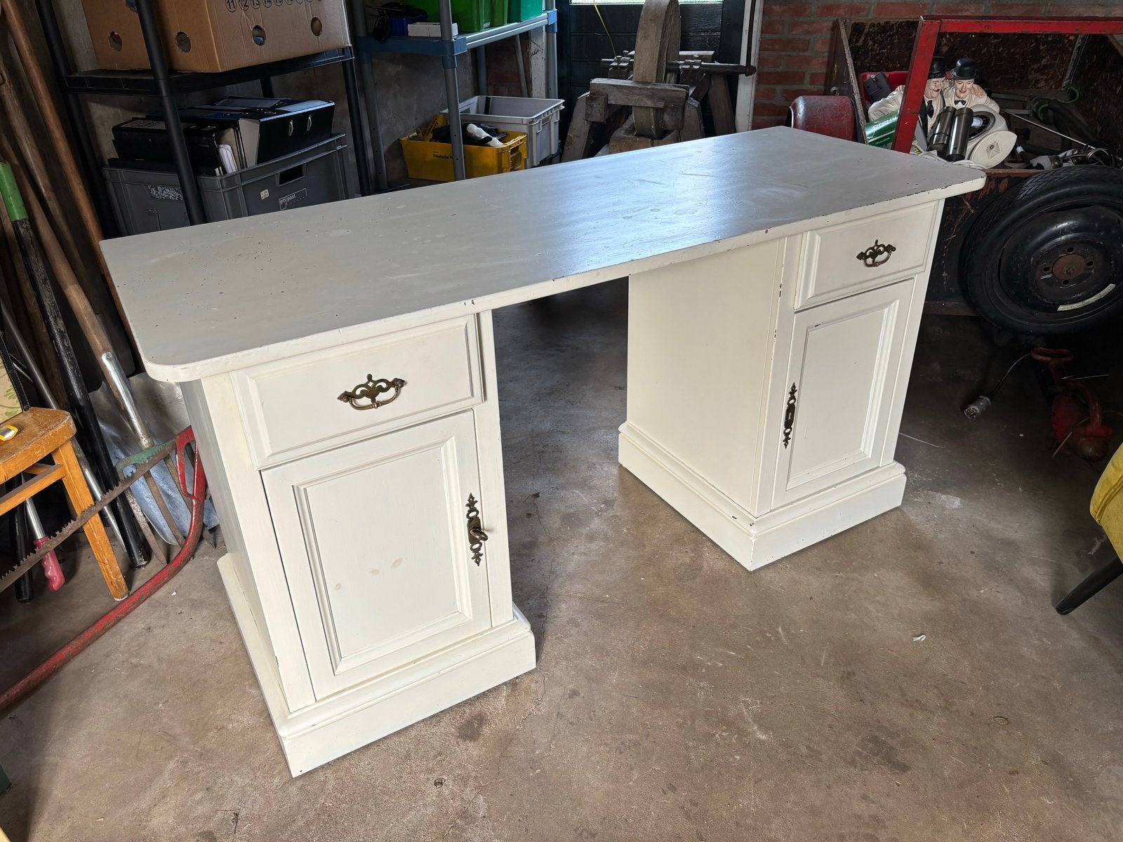 Vintage Bureau met Opbergruimte - Crème Wit, Huis en Inrichting, Ophalen, Overige typen, Gebruikt, Vintage