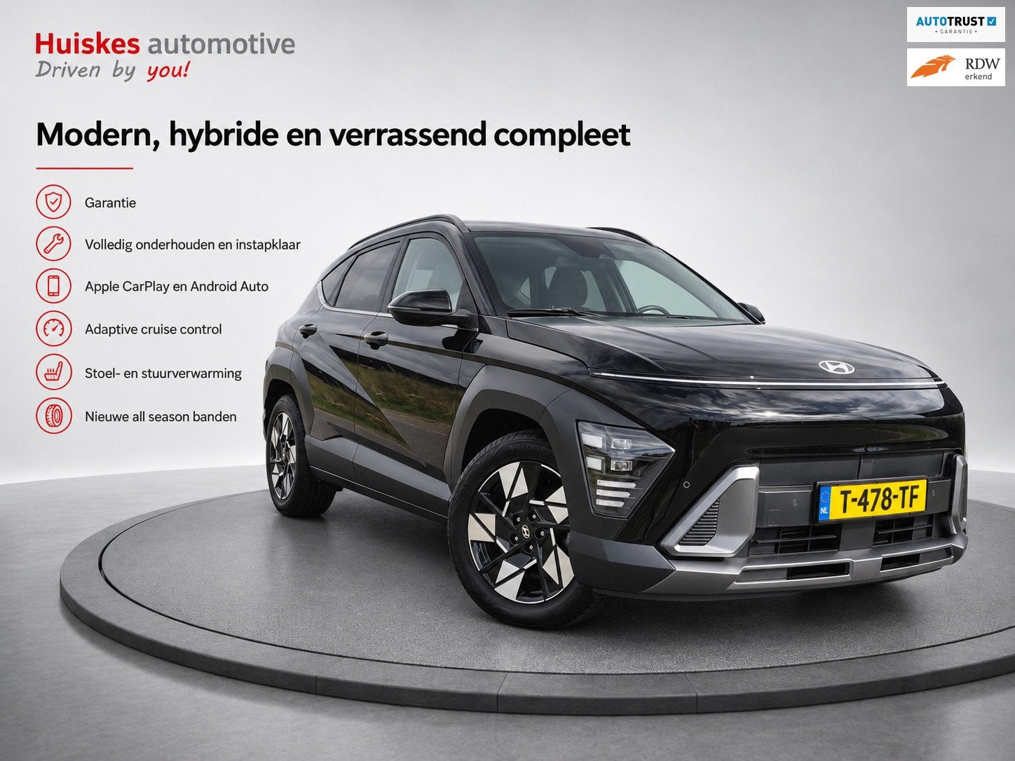 Hyundai Kona 1.6 GDI HEV Comfort Smart Garantie/NL-auto/came, Auto's, Dealer onderhouden, Stof, Gebruikt, Zwart