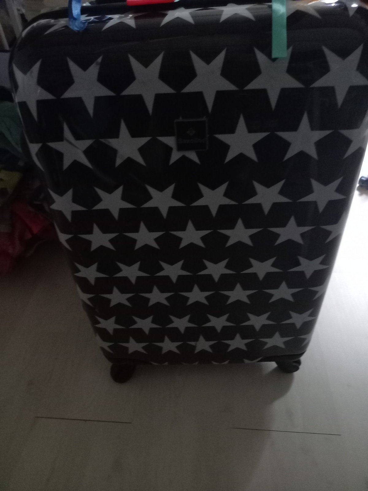 Samsonite koffer met sterrenpatroon - Zo goed als nieuw, Ophalen, Uitschuifbare handgreep, 30 cm of meer, Zwart