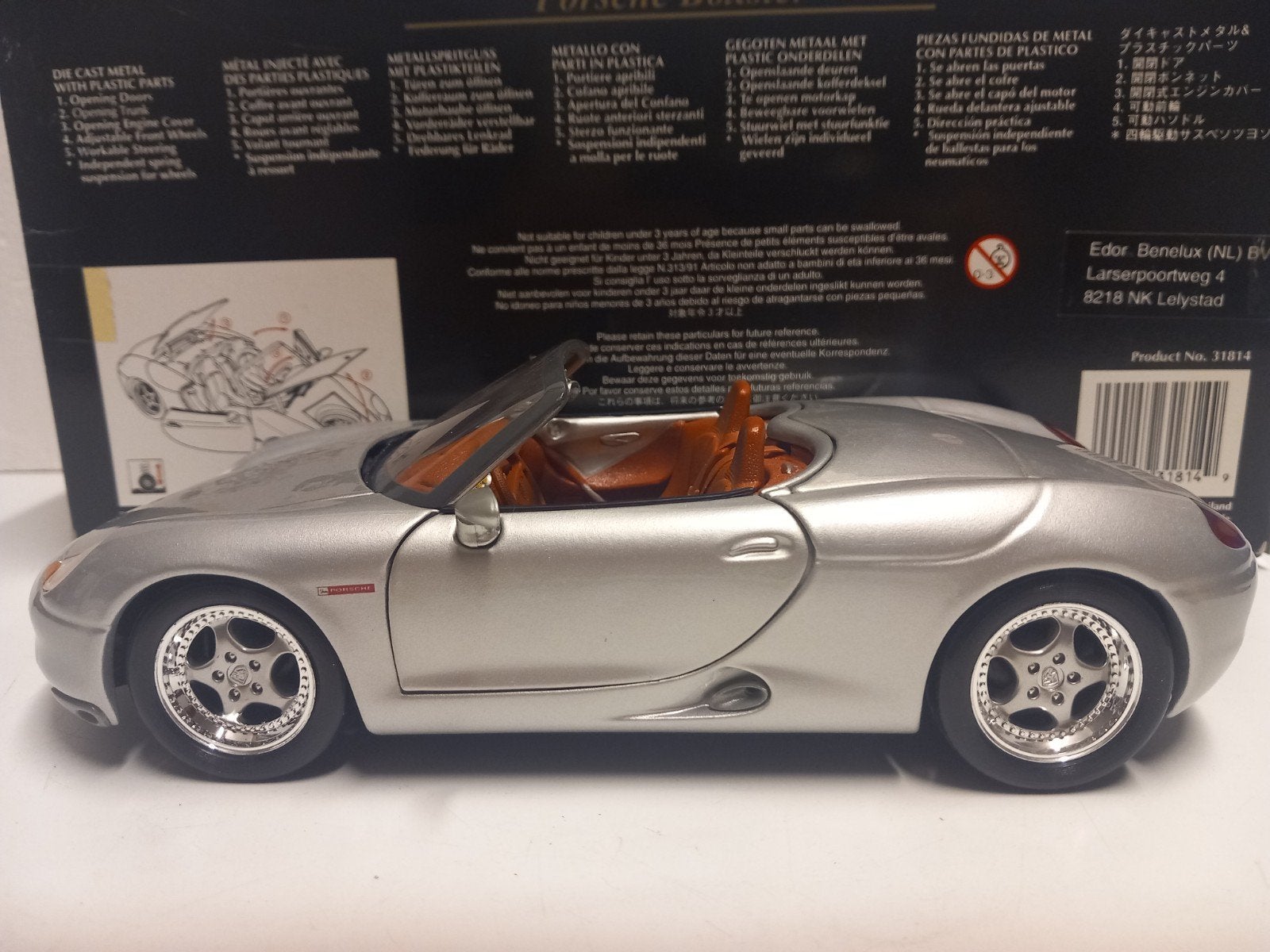 Porsche Boxster cabriolet zilvergrijs Maisto metal 1:18 KRD, Hobby en Vrije tijd, Modelauto's | 1:18, Zo goed als nieuw, Auto
