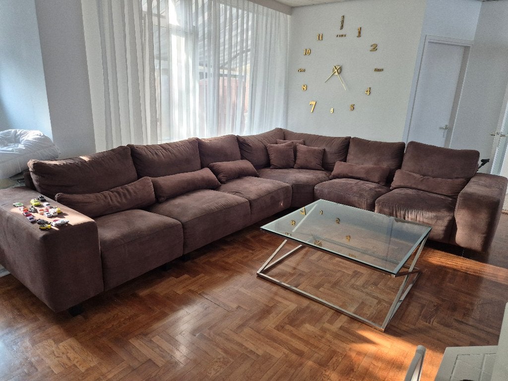Bankstel met salontafel, eettafel en 6 stoelen, Huis en Inrichting, Ophalen, Gebruikt, Hoekbank, 300 cm of meer