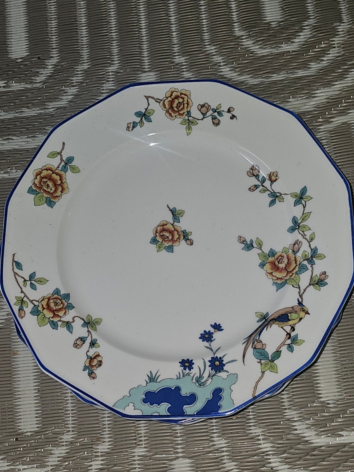 Antiek Limoges France bord met bloemen en vogel decor, Ophalen of Verzenden
