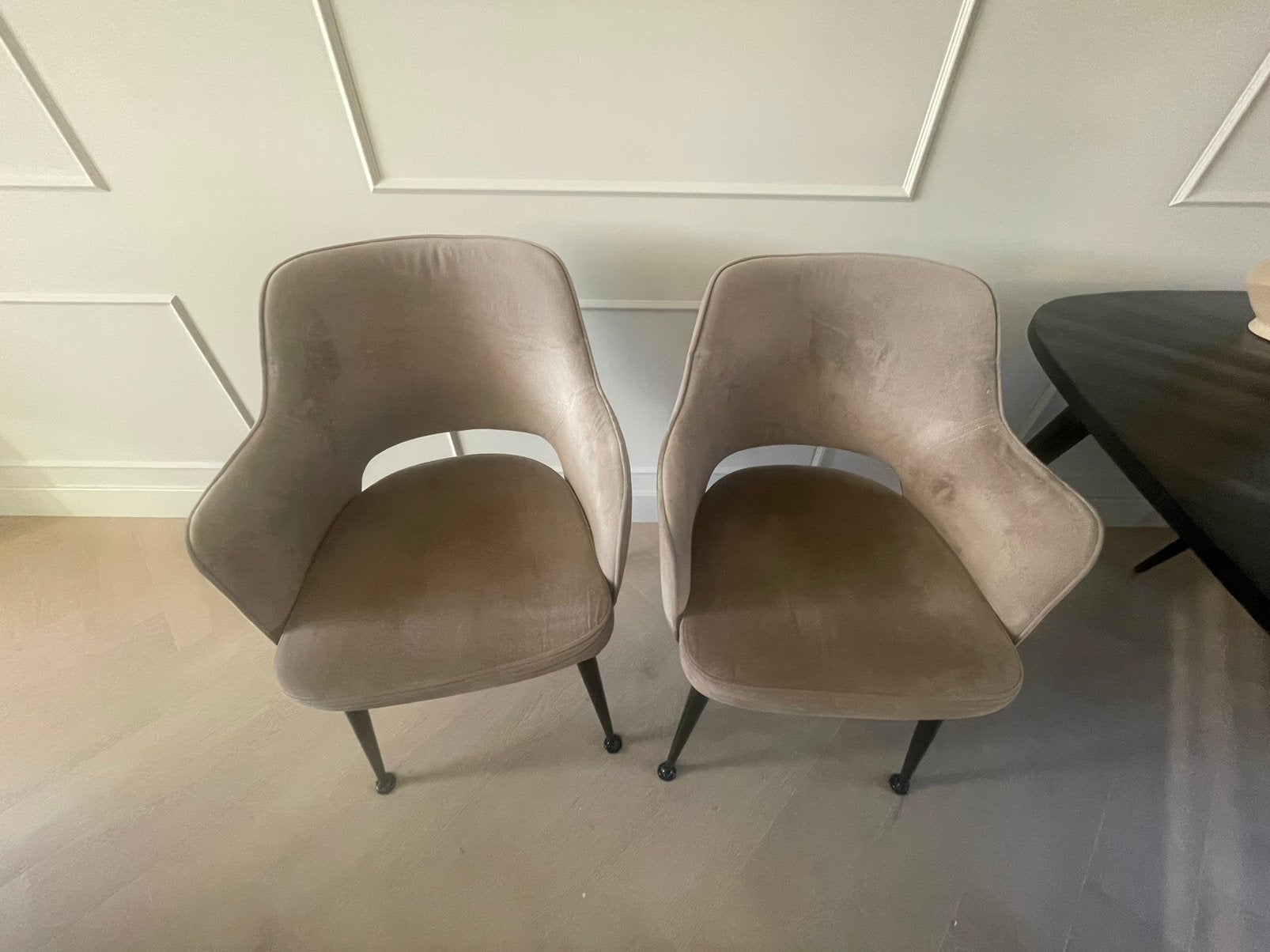 Eetkamerstoelen 4 stuks beige/taupe velvet/fluweel, Ophalen, Gebruikt, Vier, X