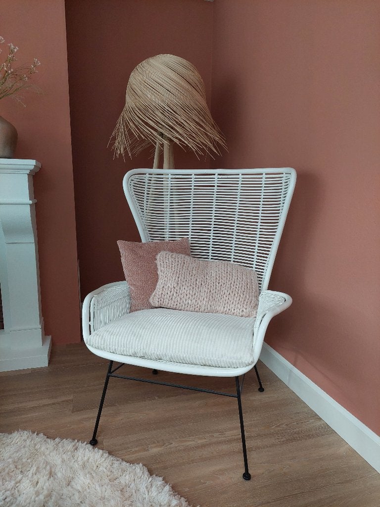 Grote rotan vlinder fauteuil wit 112 cm hoog, Ophalen, Zo goed als nieuw, 75 tot 100 cm, Riet of Rotan