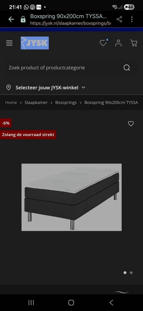 Boxspring 90x200cm vergelijkbaar met foto, van jysk, Ophalen, Gebruikt, 90 cm, Eenpersoons
