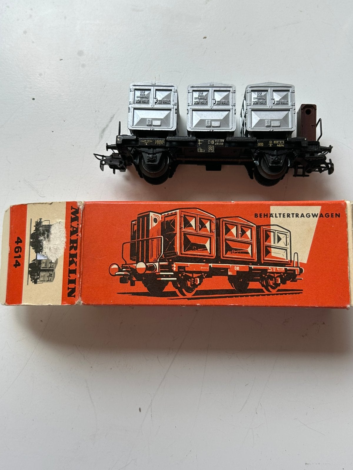 Märklin 4614 containerwagon met 3 containers, Wisselstroom, Gebruikt, Verzenden, Wagon